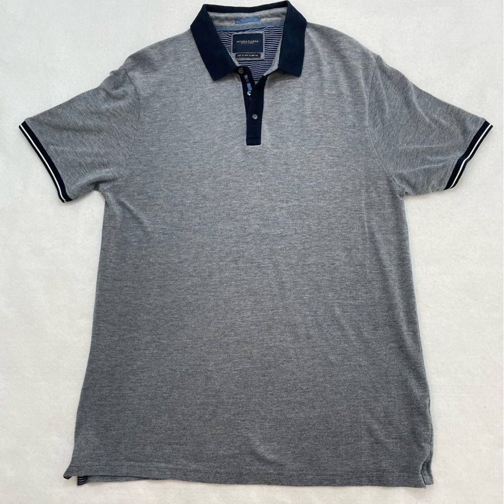 Denim & Flower polo shirt mens size XL, runs small. Blue & white stripes soft‌‍‍